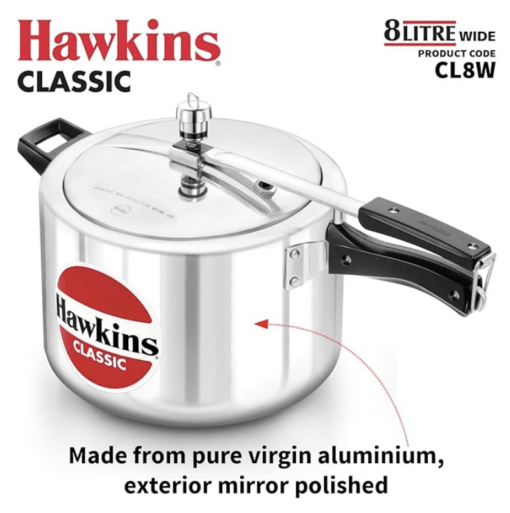 Hawkins Classic 8 Litre Aluminium Inner Lid Pressure Cooker, Wide Design Pan Cooker, Big Cooker, Silver (CL8W) - Image 5